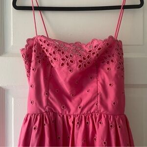 1970s Neiman Marcus Pink Eyelet Midi Dress